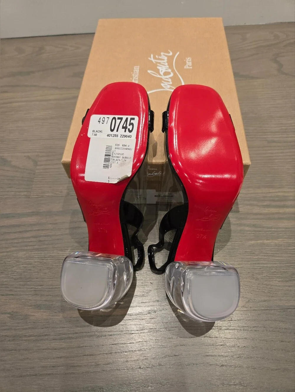 $1495 Christian Louboutin Black Minny Bubble 70 Buckle Slingback Pump 37.5 /7.5